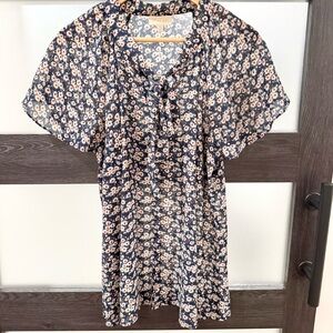 Vintage ModCloth Ditsy Floral Print/ Tied Bow Button Front Blouse